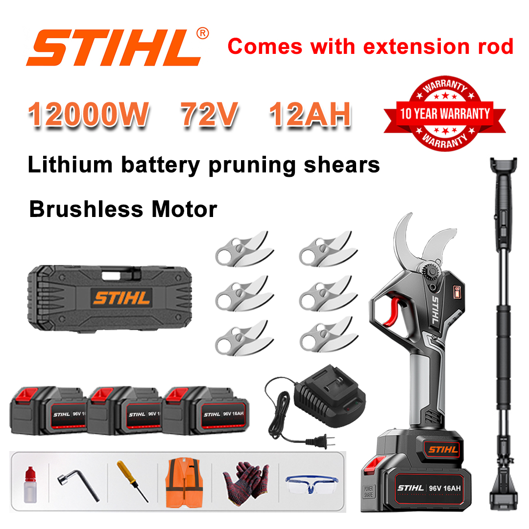 [Varilla de extensión 1,5 ~ 5 m] Tijeras de podar con batería de litio sin escobillas de 12000 W + batería de 78 V 12 Ah *3 + hoja de aleación SK9 * 6 + cargador + pantalla de alimentación LED + caja de herramientas + aceite lubricante + gafas protectoras + 10 años de garantía