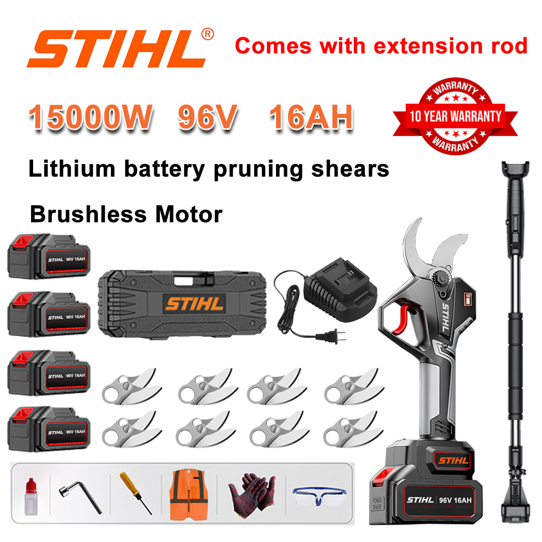 [Varilla de extensión 1,5 ~ 5 m] Tijeras de podar con batería de litio sin escobillas de 15000 W + batería de 96 V 16 Ah * 4 + hoja de aleación SK9 * 8 + cargador + pantalla de alimentación LED + caja de herramientas + aceite lubricante + gafas protectoras + 10 años de garantía